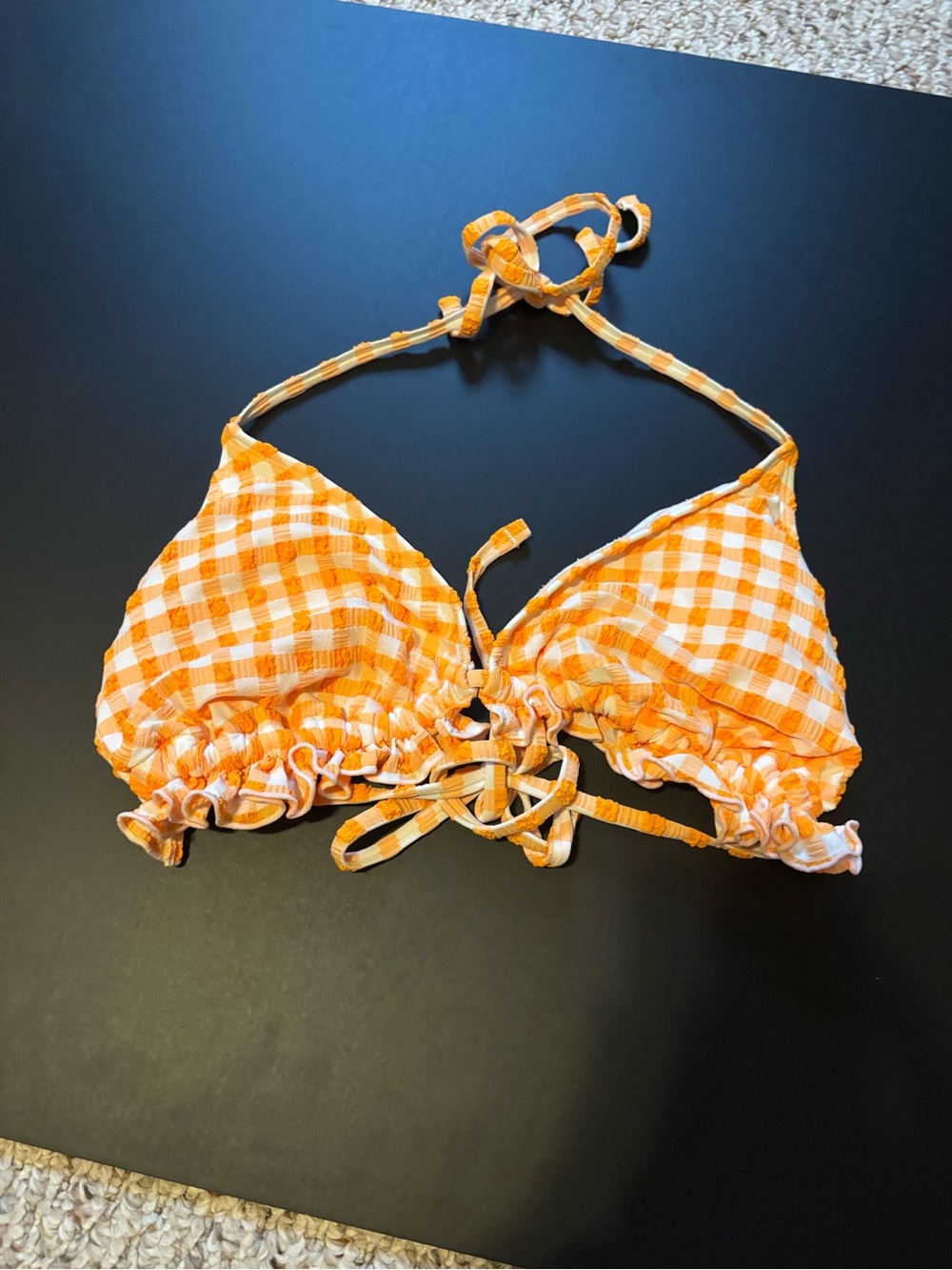 wild fable Orange Gingham Ruffle Tie-Front Bandeau